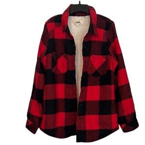 CI Sono Women’s Red and Black Plaid Fleece Lined Shirt Jacket - size Large